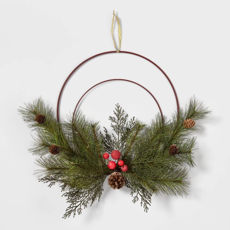 18&#34; Double Metal Hoop with Greenery Decorative Wreath - Wondershop&#8482; | Target
