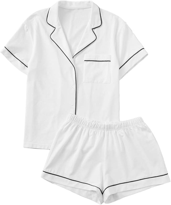 Women's Notch Collar Short Sleeve Sleepwear Two Piece Pajama Set | Amazon (US)