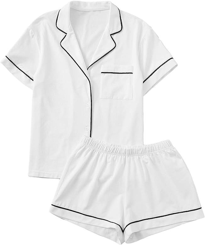 Women's Notch Collar Short Sleeve Sleepwear Two Piece Pajama Set | Amazon (US)