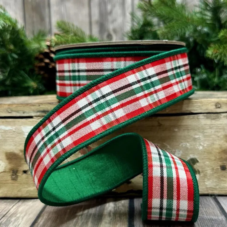 Ribbon for Wreaths, D Stevens Ribbon, 1.5", Winterberry Plaid in Red Dark Green and White, 10 YD ... | Etsy (Global)