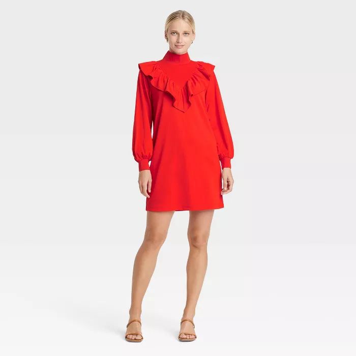 Women&#39;s Long Sleeve Sheath Dress - Who What Wear&#8482; Dark Red M | Target