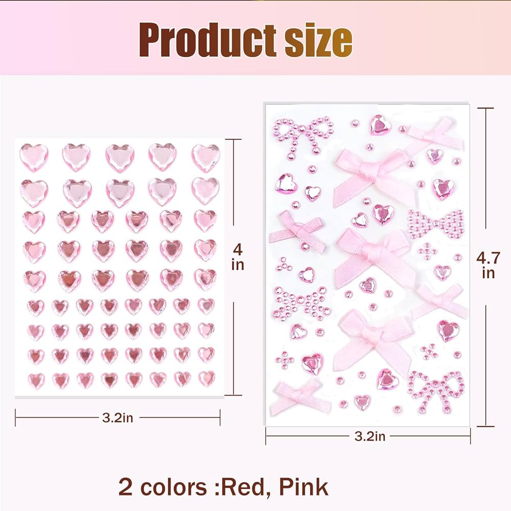 NOOEPC Face Gems Heart Rhinestones Bow Stickers Self Adhesive Sticker Acrylic Heart Gems for Face... | Amazon (US)