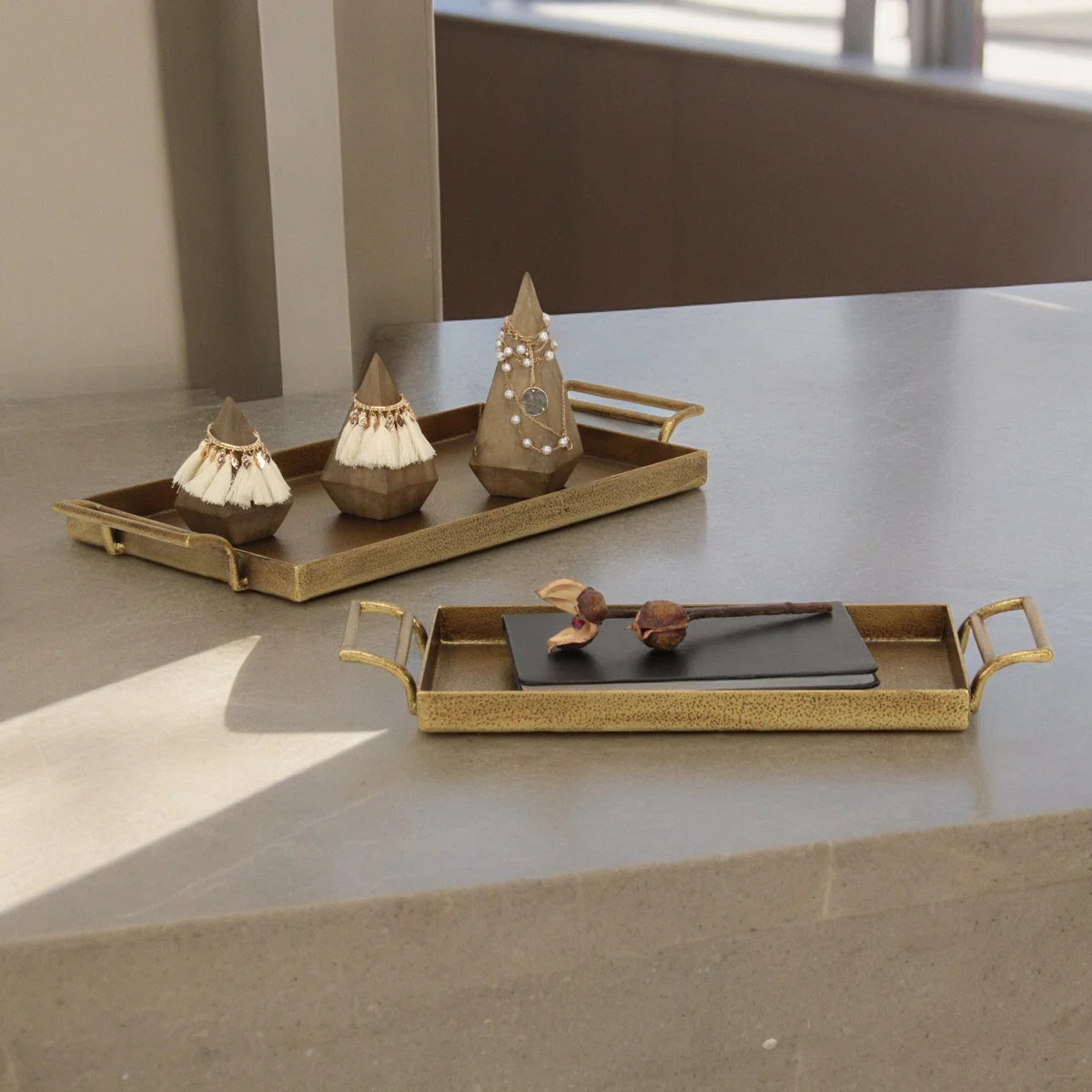 Lunette 2 Piece Gold Cast Iron Tray Set | Wayfair North America