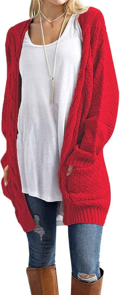 Traleubie Women's Open Front Long Sleeve Boho Boyfriend Knit Chunky Cardigan Sweater | Amazon (US)