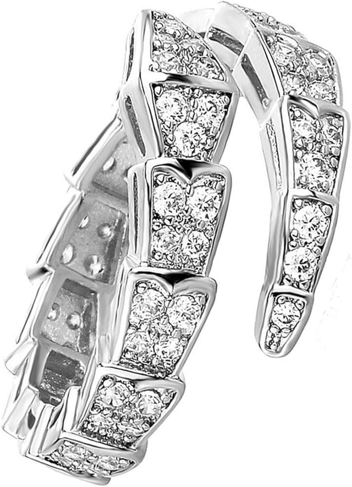 Vintage Snake Rings for Women Cubic Zirconia Spinel Diamond Open Adjustable Silver Plated Promise... | Amazon (US)