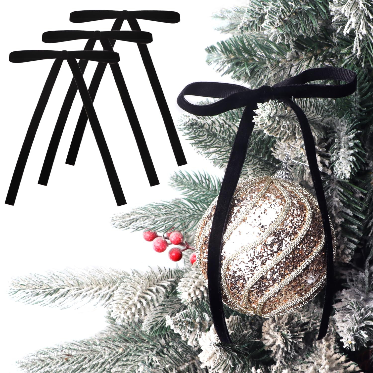 Ribbli Black Velvet Bows for Christmas Tree 24 Pcs Black Vintage Wreath Ribbon Bows for Door Garl... | Amazon (US)