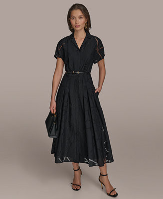 Women's Burnout Geo Belted Shirtdress | Macy's
