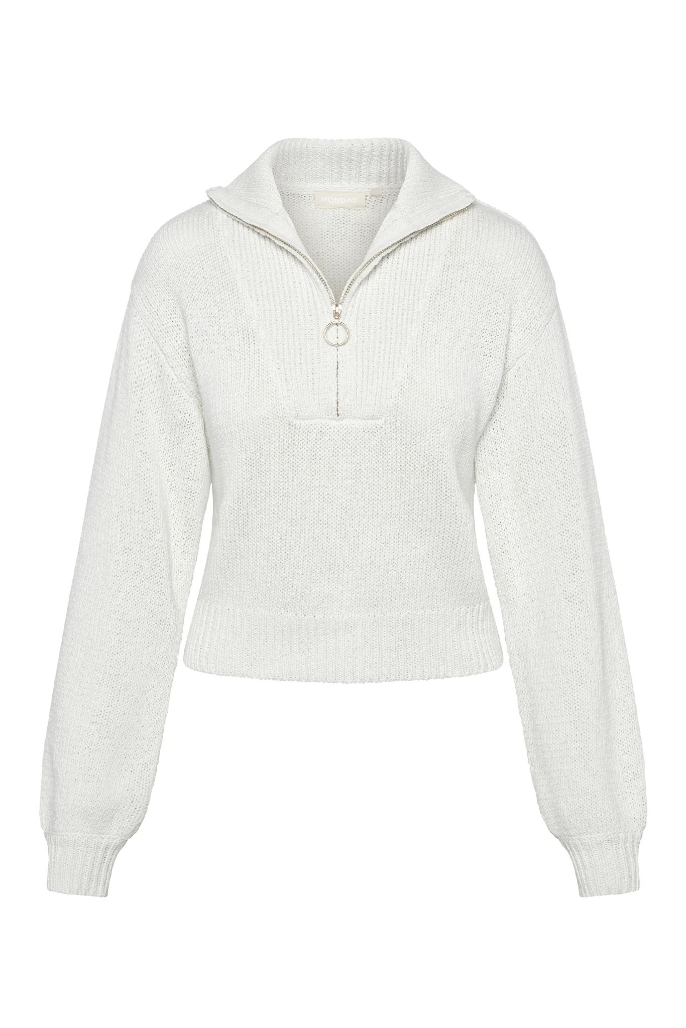 Lisbon Quarter Zip Sweater - White | Monday Swimwear