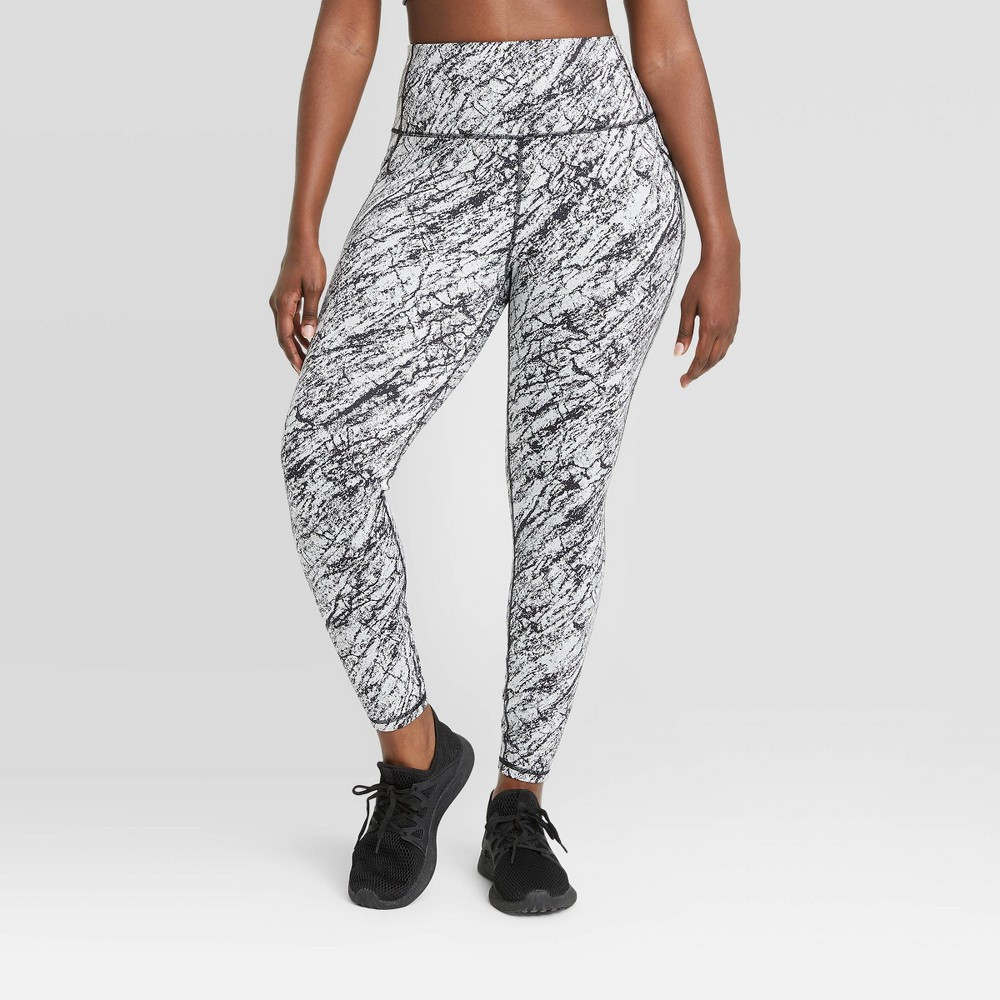 Women's Plus Size Marble Premium High-Waisted 7/8 Leggings - All in Motion Cream 1X, Ivory | Target