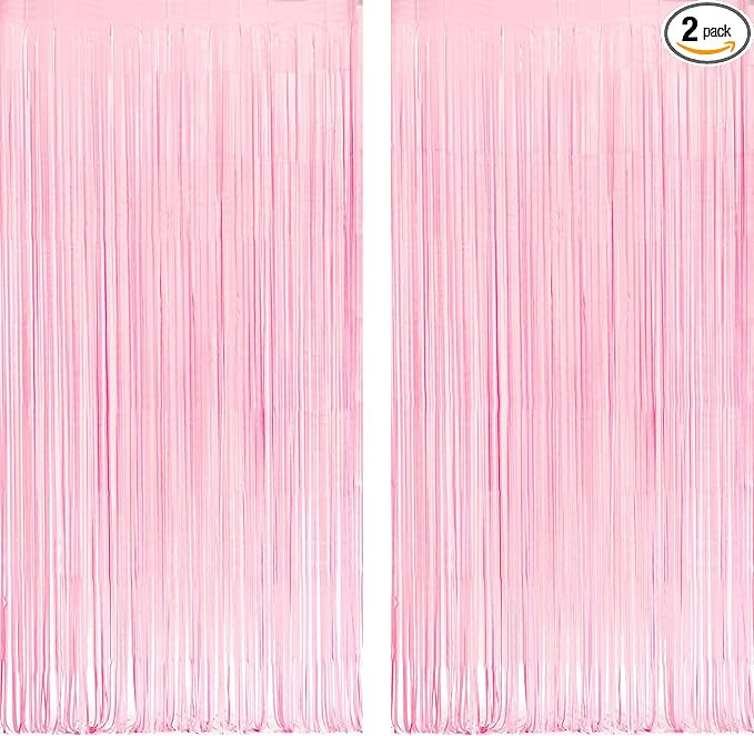 Pastel Pink Party Backdrop Decoration - GREATRIL Baby Pink Foil Fringe Streamers for Baby/Boo Day... | Amazon (US)