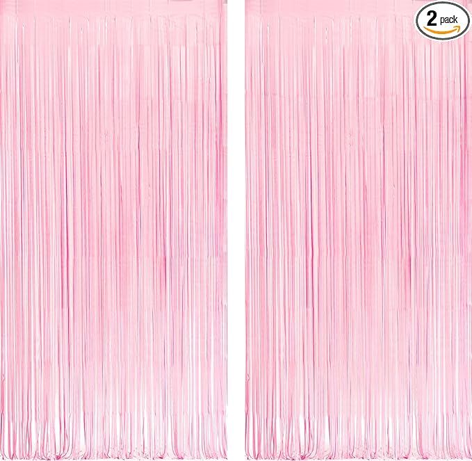 Pastel Pink Party Backdrop Decoration - GREATRIL Coral Pink Foil Fringe Streamers for Baby/Valent... | Amazon (US)