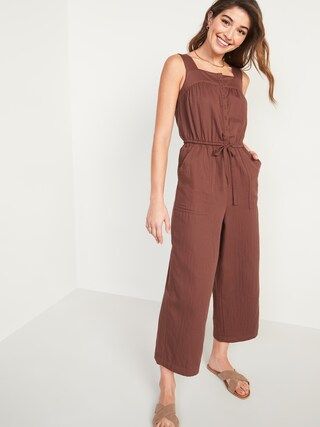 Tie-Waist Twill Sleeveless Jumpsuit for Women | Old Navy (US)