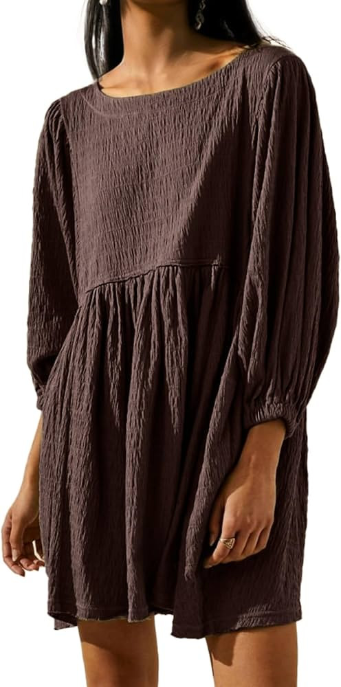 Simplee Apparel Womens Flowy Summer Tunic Dress Puff Sleeve Casual Babydoll Mini Dresses with Poc... | Amazon (US)