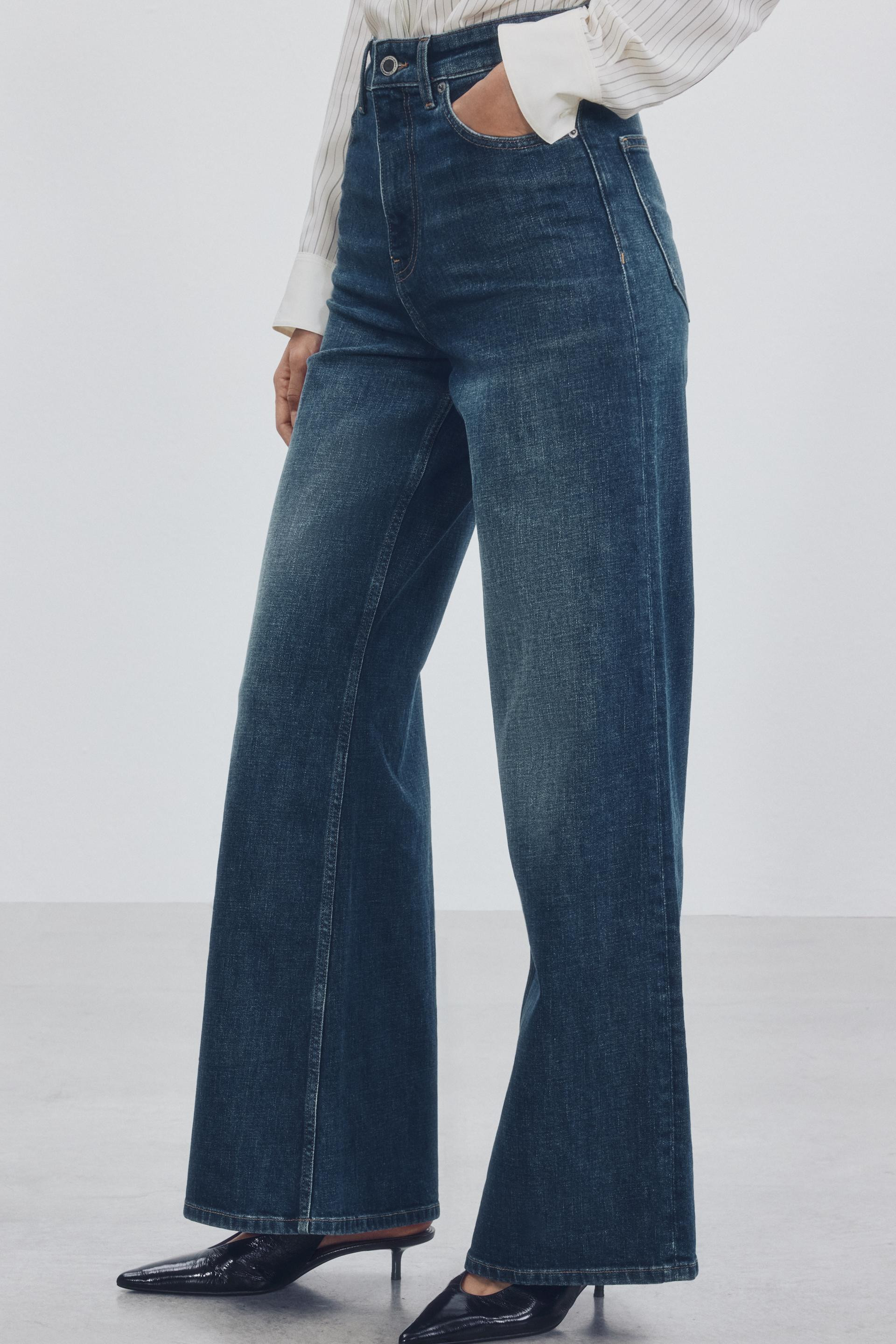 Zara - Zw Collection Comfort High-Rise Wide Leg Jeans - Mid-Blue - 32 (Us 14) - Woman | Zara US