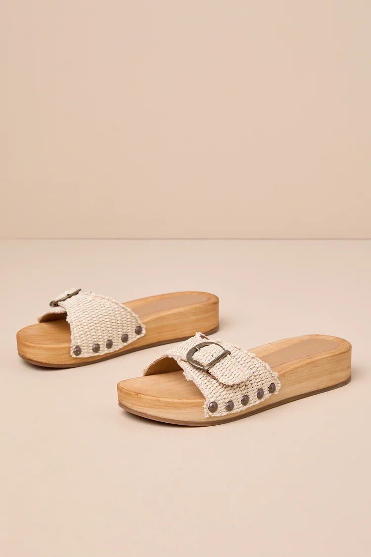 Sorbet Natural Raffia Flatform Slide Sandals | Lulus