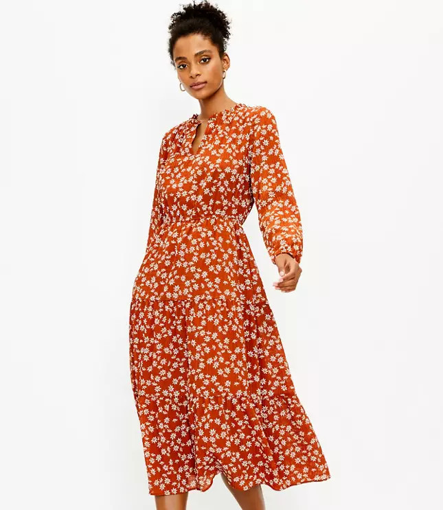 Floral Tiered Midi Dress | LOFT