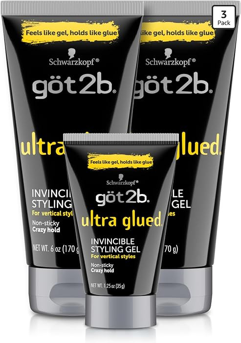 got2b Ultra Glued Invincible Styling Gel Set, 6 Fl Oz (2-Tube) + 1.25 Fl Oz Travel Size, Hair Gel... | Amazon (US)