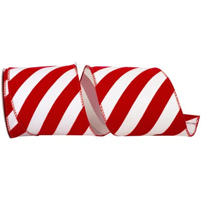 Red/White Candy Cane Grand Velvet Stripe Outdoor Polypro Wired Edge Ribbon | Wayfair North America