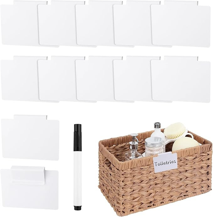 13Pcs White Clip-On Basket Labels Set with Chalk Marker, Reusable Pantry Bin Labels for Kitchen, ... | Amazon (US)