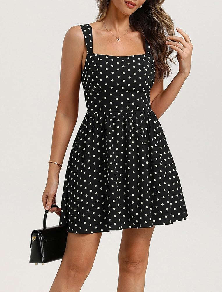 Belle Poque Polka Dot Dress for Women Square Neck Short Mini Dress Summer Cute Casual Dresses Cre... | Amazon (US)