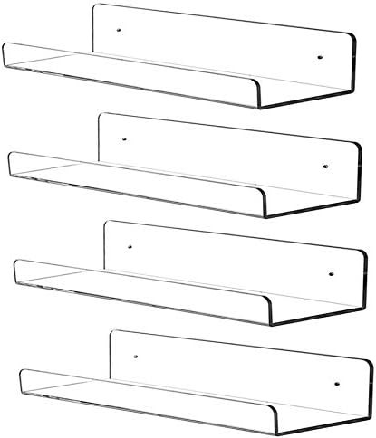 4 PCS Clear Acrylic Floating Shelves Display Ledge, 5 MM Thick Wall Mounted Storage Shelf for Nur... | Amazon (US)
