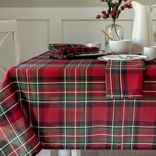 Benson Mills Holiday Plaid Yarn Dyed Fabric Table Cloth, Holiday, Winter, and Christmas Tablecloth (60" X 120" Rectangular, Red) | Amazon (US)