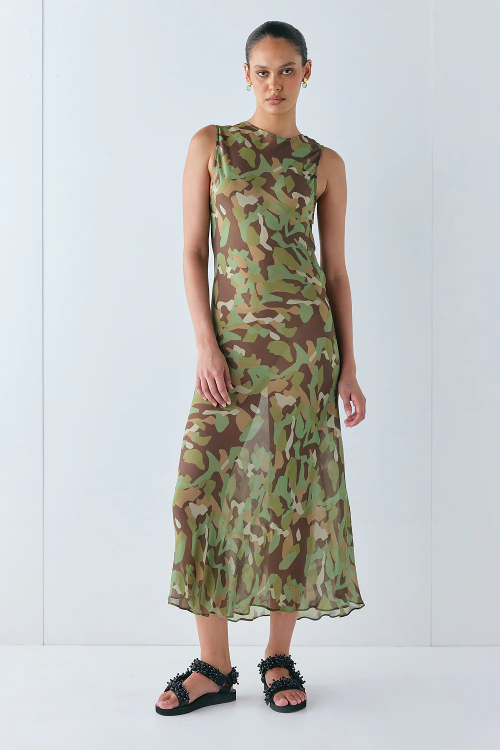 Francesca Sheer Maxi Dress Camo | VRG Grl
