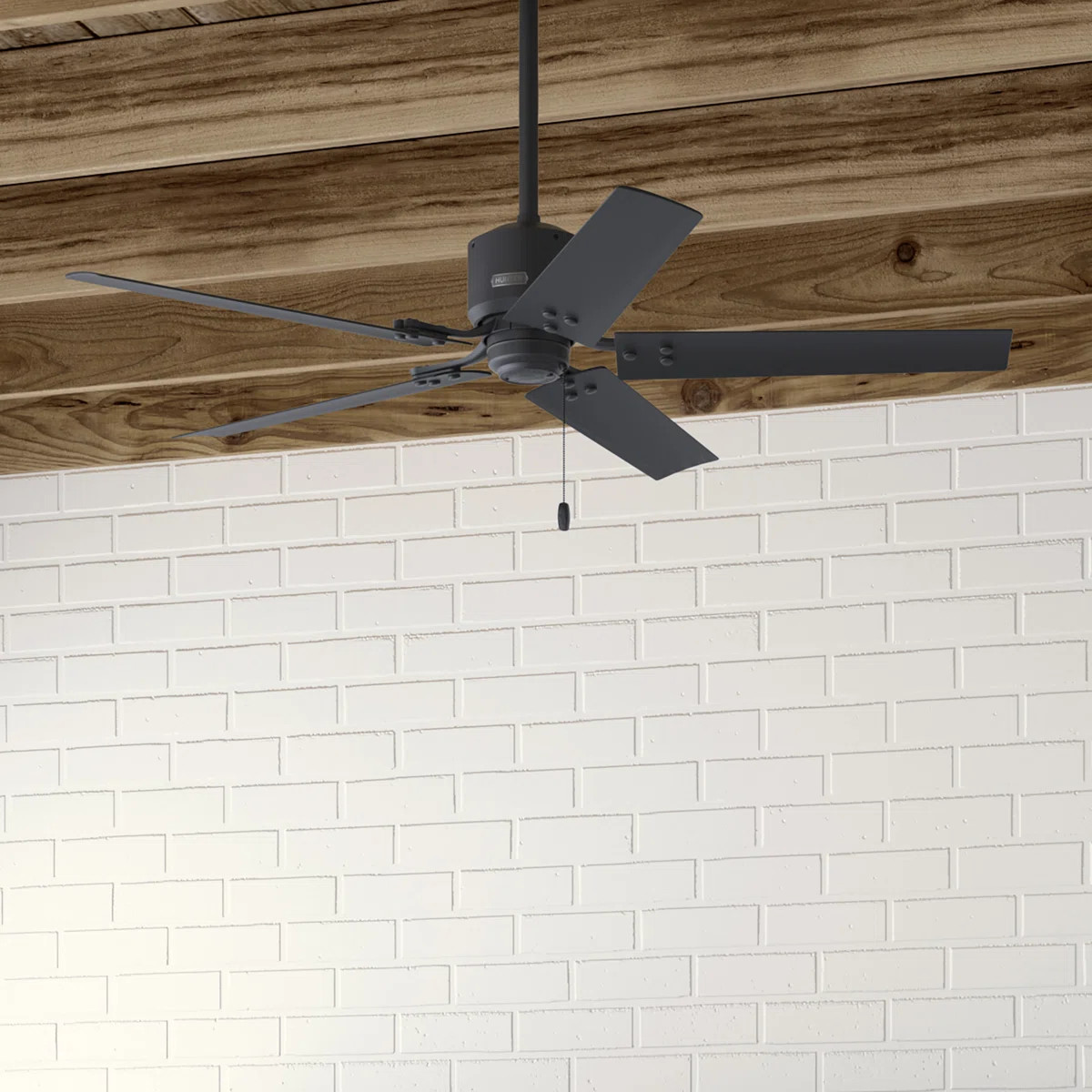 52" Windbound 5 - Blade Industrial Outdoor / Indoor Black Ceiling Fan with Pull Chain | Wayfair North America