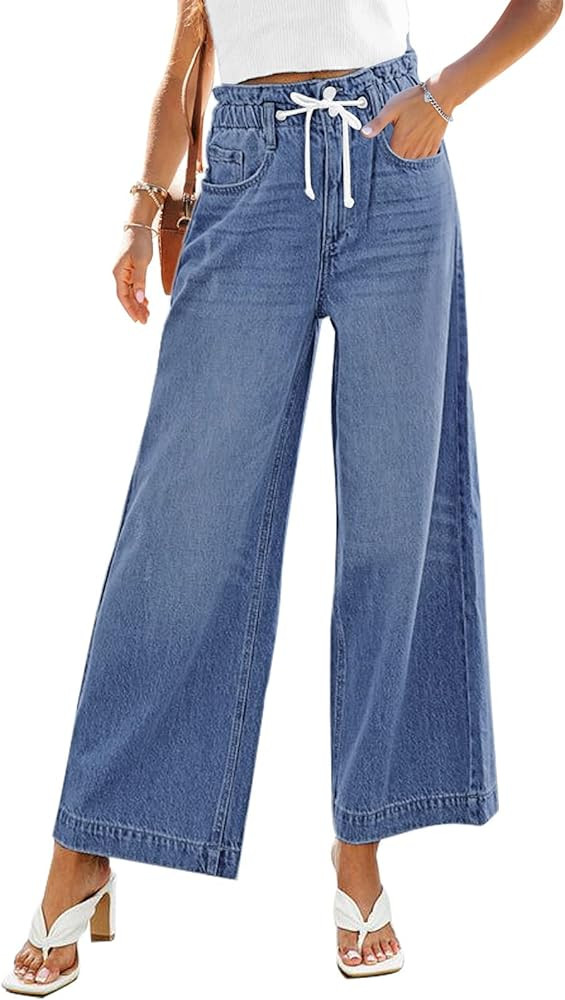 GRAPENT Wide Leg Jeans for Women Stretch High Wasited Elastic Waist Bell Bottom Baggy Y2K Pants | Amazon (US)