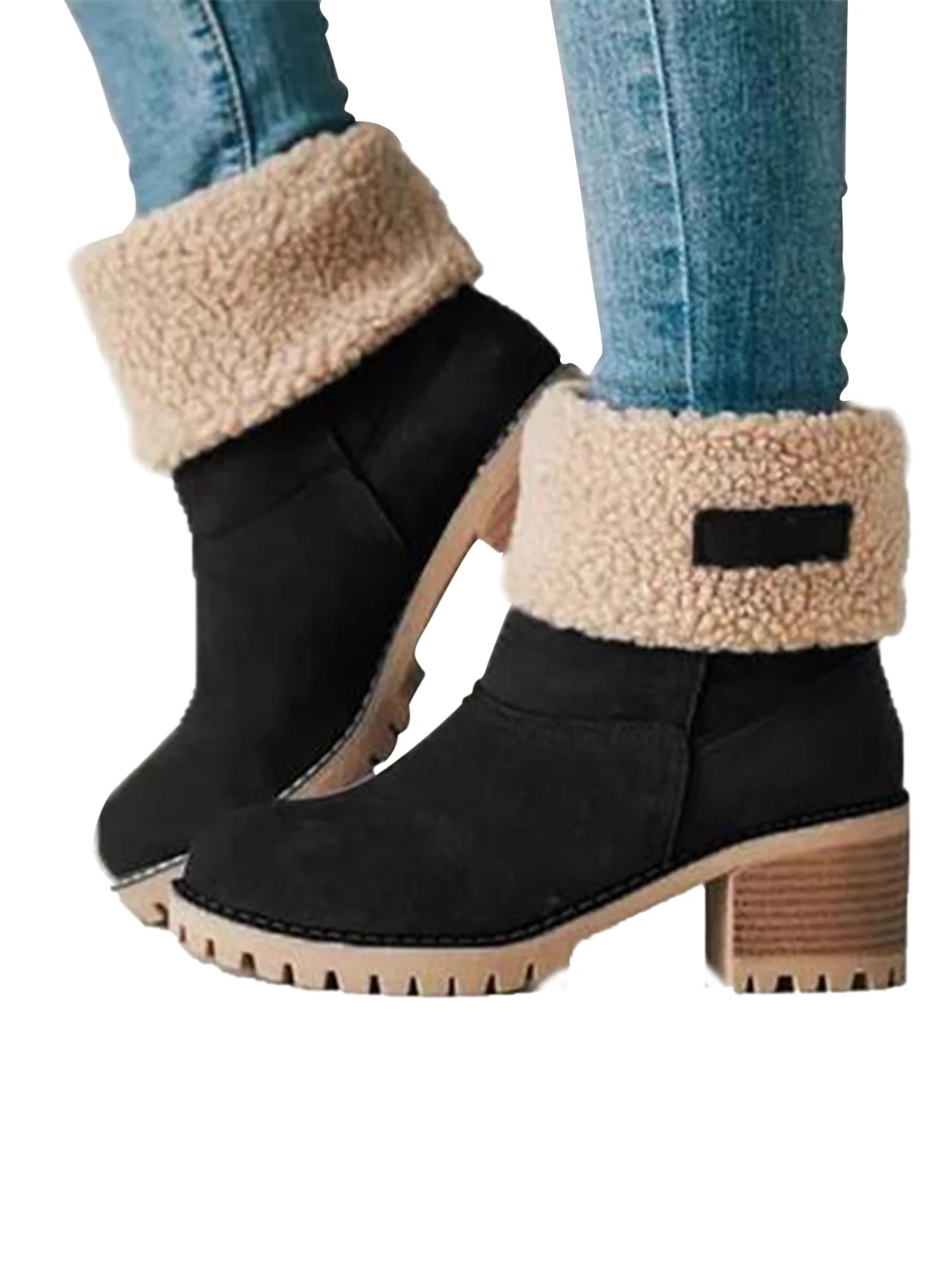 Gomelly Women's Suede Snow Boots Heeled Shoes High Top Winter Warmer Anti-Slip - Walmart.com | Walmart (US)