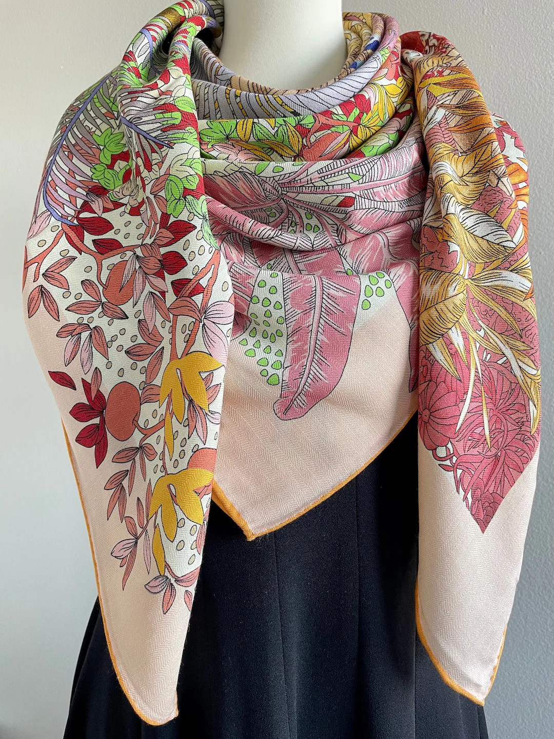 Wool Silk Luxury Extra Large Scarf Square Big Shawl Wrap 55x55" 140x140cm “Tropical Garden” D... | Etsy (US)