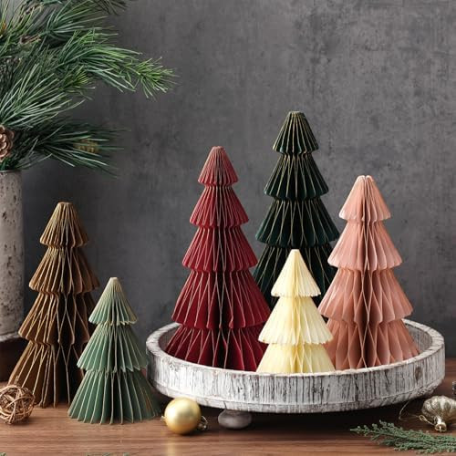 6 Pcs Neutral Christmas Tree Honeycomb Centerpiece Minimalist 3D Paper Christmas Trees Modern Rus... | Amazon (US)