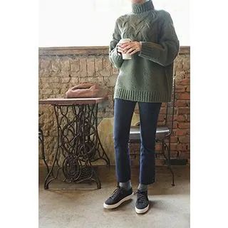 Turtle-Neck Wool Blend Cable-Knit Sweater | YesStyle (US)