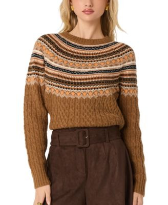 Astr the Label Women's Cable-Knit Crewneck Sweater - Camel | Macy's