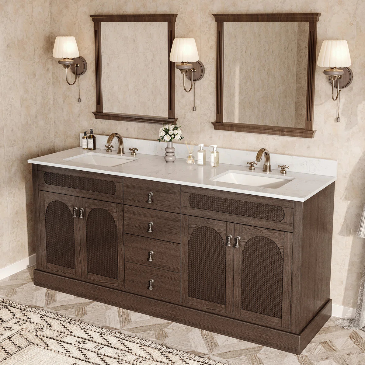 72" Solid Wood Double Bathroom Vanity With Ceramic Top | Wayfair North America