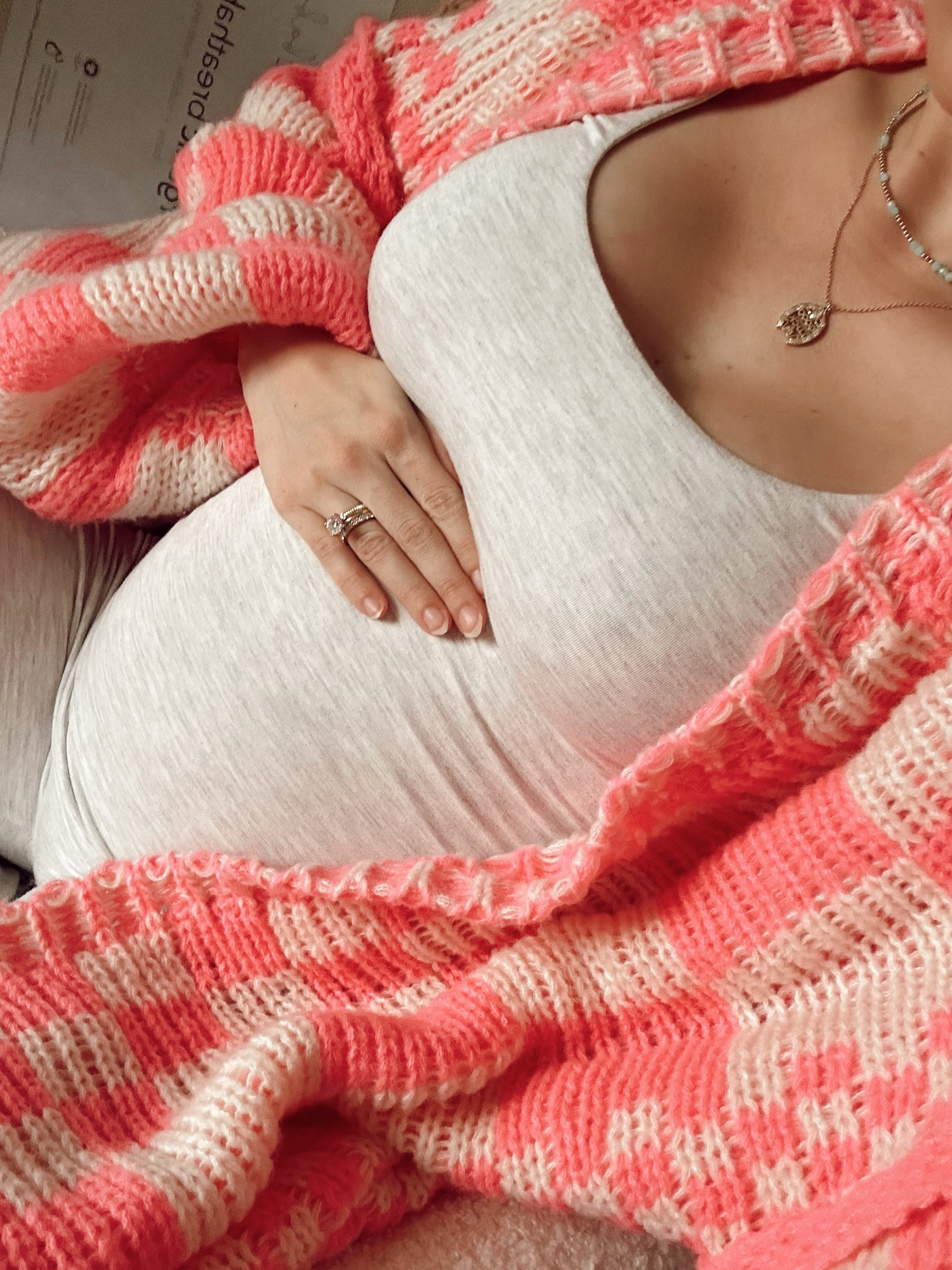 I am living in this @pinkblushmaternity cardigan I love the pop of color 🎀✨🌸

Bumpsuit jumpsuit is a size XS! 

#LTKBump #LTKootd #LTKmomlife