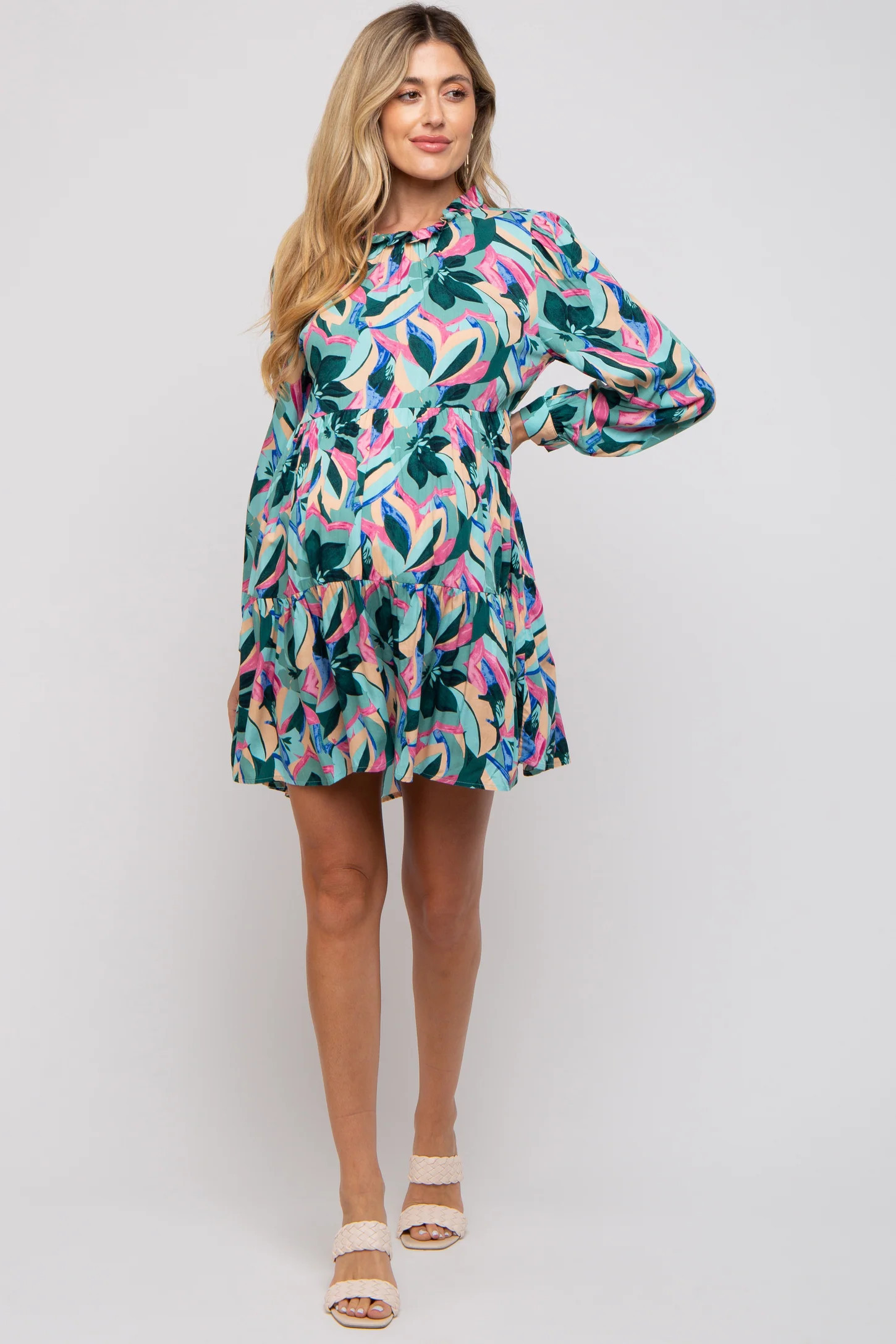 Magenta Floral Ruffle Mock Neck Maternity Dress | PinkBlush Maternity