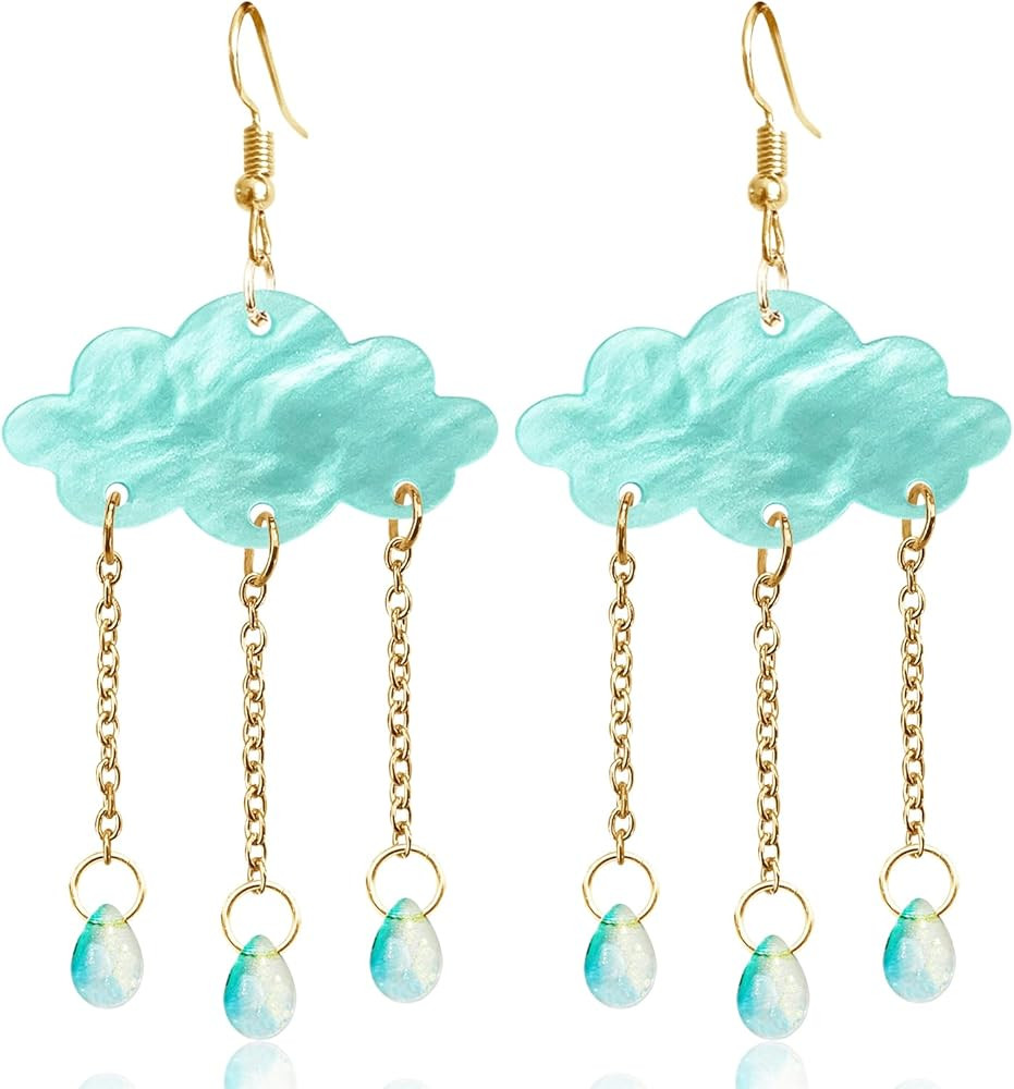 Unique Lightweight Cute Creative Clouds Water Droplets Dangle Drop Earrings Acrylic Weather Raind... | Amazon (US)
