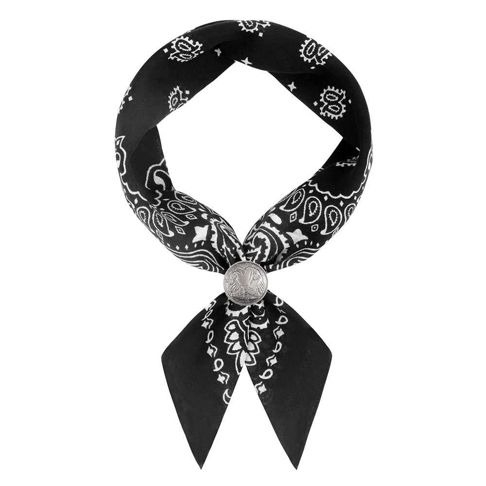 Western Bandana Scarf With Vintage Coin Buckle, Paisley Pattern Neck Scarf for Men Pocket Square Cowboy Scarves | Amazon (US)