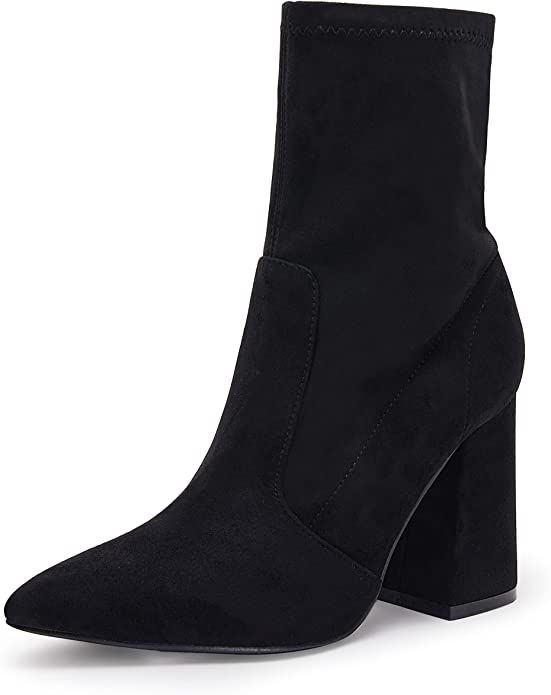 PiePieBuy Womens Pointed Toe Ankle Boots Chunky Heel Zipper Faux Leather Winter Chelsea Boots | Amazon (US)