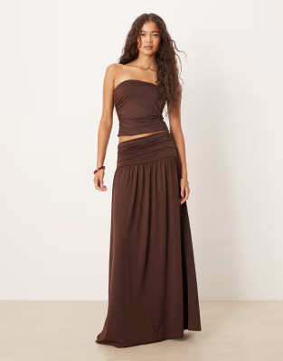 ASOS DESIGN mix & match ruched top and skirt in chocolate | ASOS (Global)