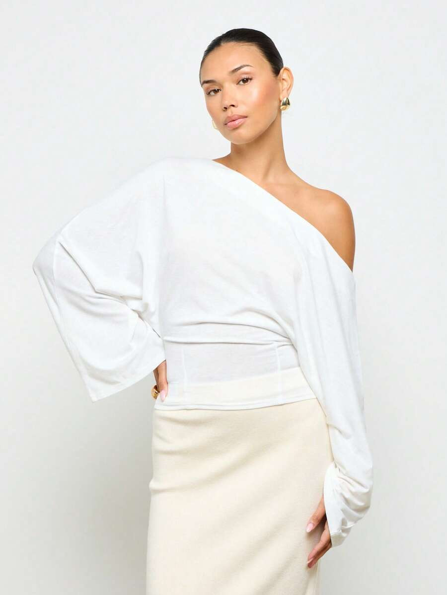 AiiRZ Off Shoulder Corset Style Wrap Blouse Elegant Wide Bell Sleeve Cropped Top High Fashion Res... | SHEIN