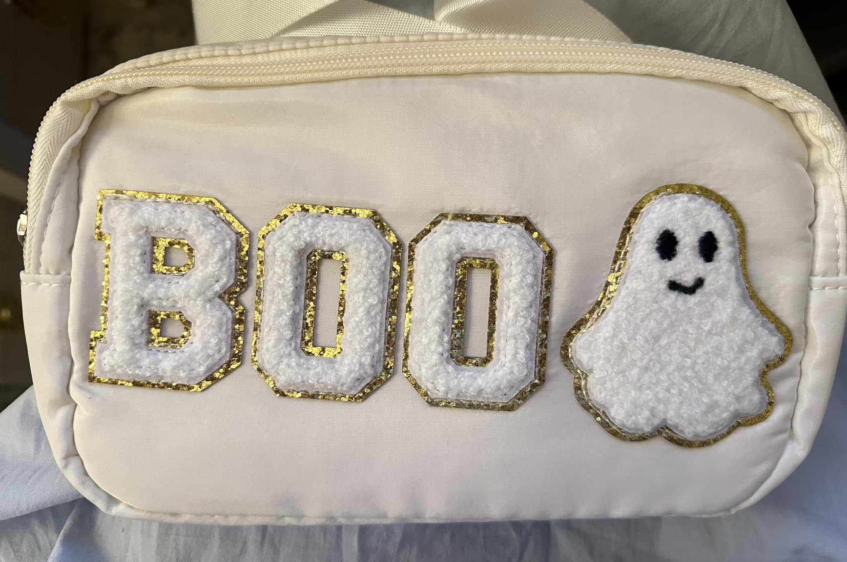 Halloween Crossbody Bag Ghost Purse Cute Spooky Gothic BOO Letter Belt Bag Packs Halloween Fanny Pack Halloween Gifts for Girls Women (Beige) | Amazon (US)