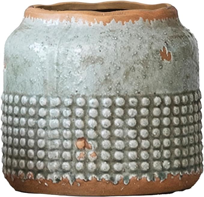 Creative Co-Op Terracotta Hobnail Planter with Organically Shaped Edge, Distressed Light Blue | Amazon (US)