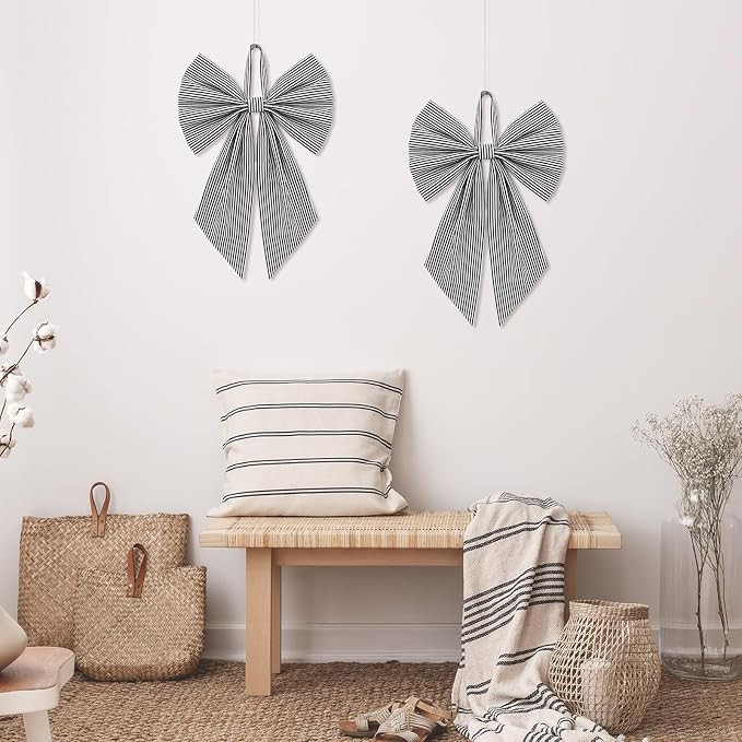 Suncalla 2 Pcs Black White Christmas Stripe Wreath Bows 18'' x 12'' | Amazon (US)