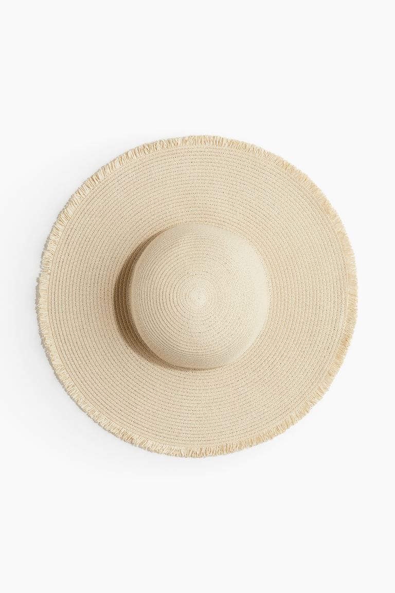 Frayed-edge Straw Hat - Light beige - Ladies | H&M US | H&M (US + CA)