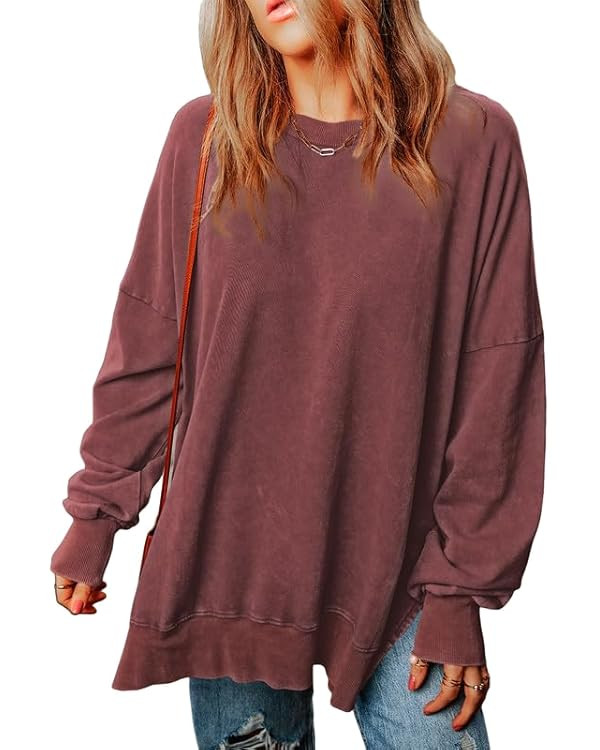 SHEWIN Womens Sweatshirt Casual Long Sleeve Crewneck Lightweight Pullover Tops Loose Sweatshirts | Amazon (US)