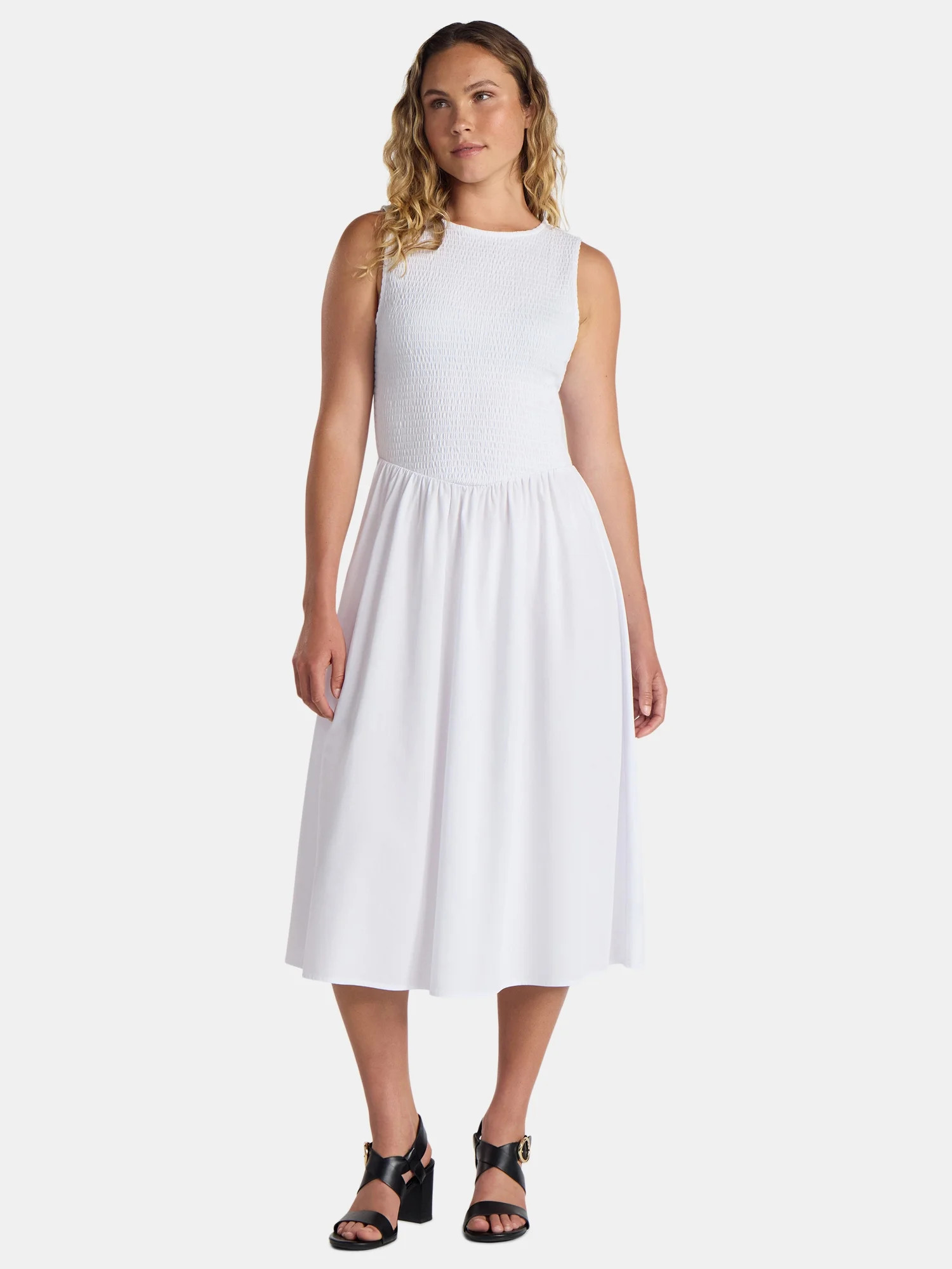 Time And Tru Women's Smocked Woven Midi Dress, Sizes XS-3XL - Walmart.com | Walmart (US)