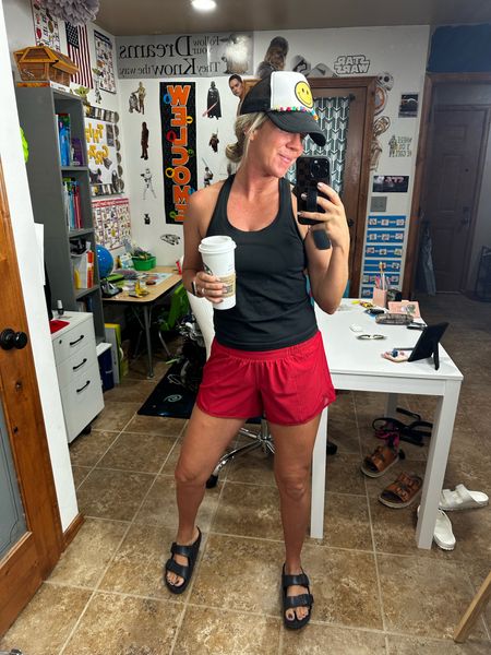 Today’s look. @happystackshop and @lululemon paired with my @birkenstock sandals! #happystackshop #lululemon #smileyfacehat #truckerhat #fitness #ootd #outfit #outfitoftheday 

#LTKFindsUnder100 #LTKStyleTip #LTKActive