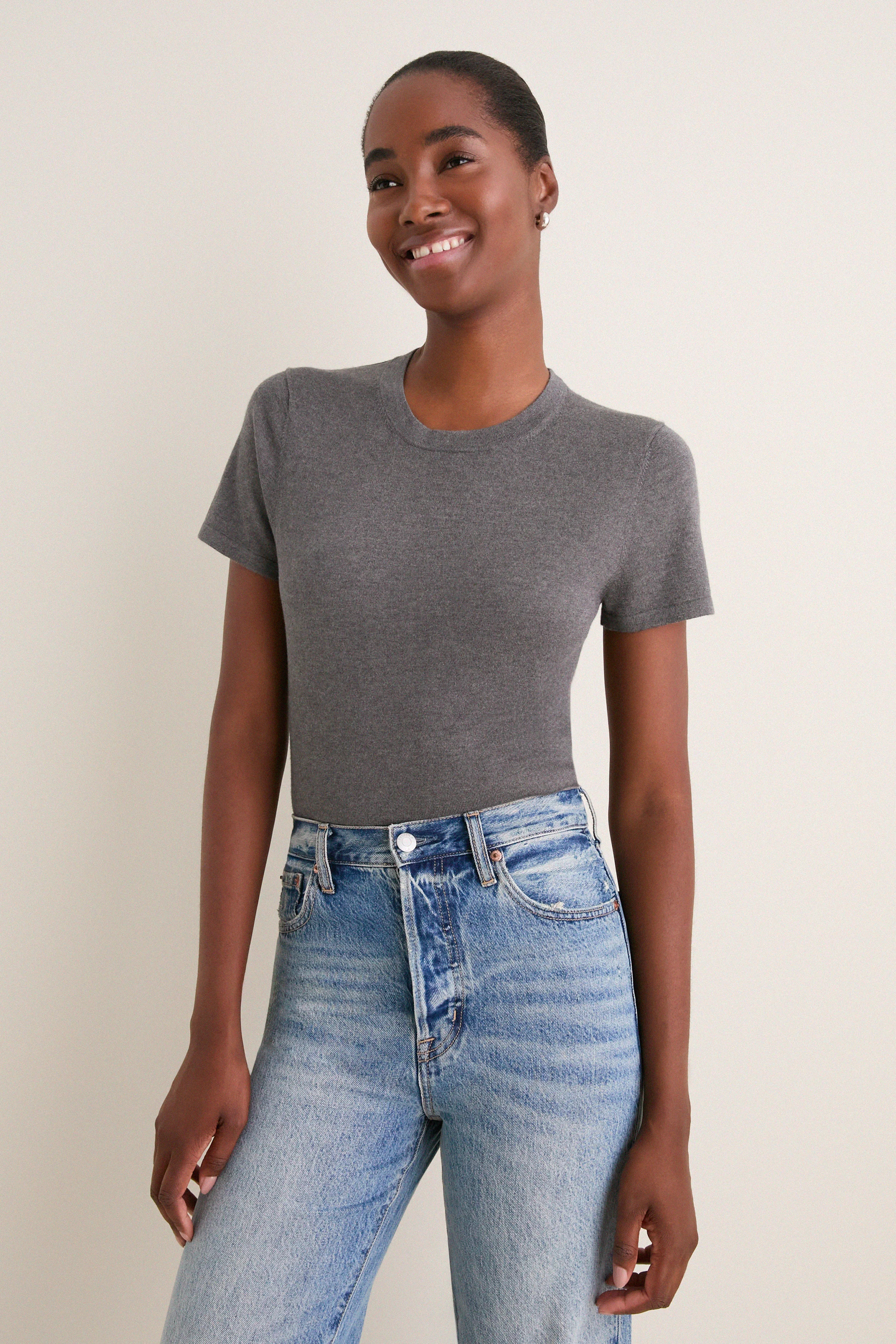 Navy Cashmere Silk Katie Tee | Tuckernuck (US)